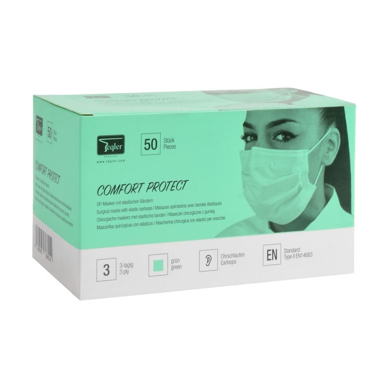 Surgical Mask with Elastic Earloops, 3 ply Green