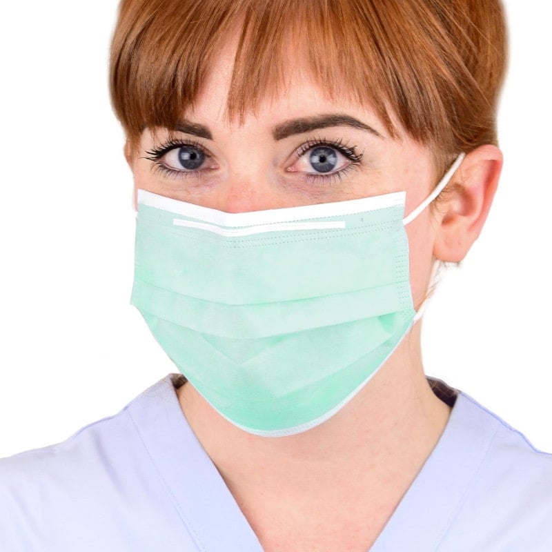 Surgical Mask with Elastic Earloops, 3 ply Green