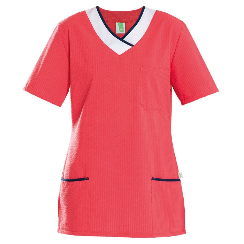 Womens's Seersucker Scrub Top Strawberry/White | S