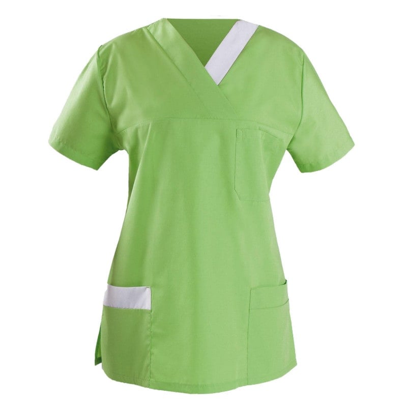 Women's Lightweight Scrub Top Kiwi/Light Grey | L