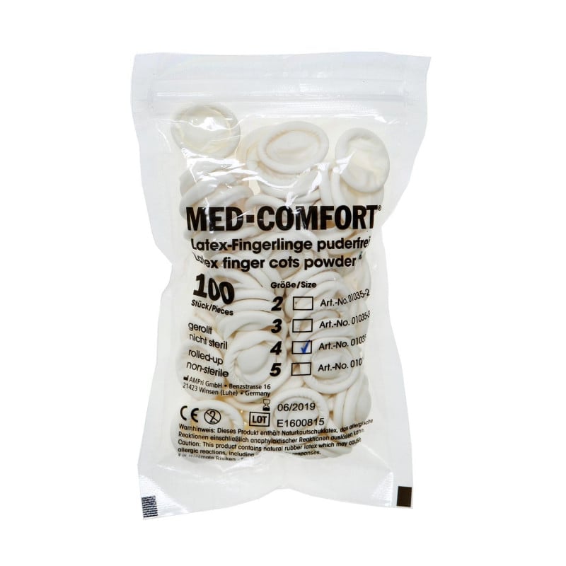 Latex Finger Cots, Non-Sterile 4 (L)